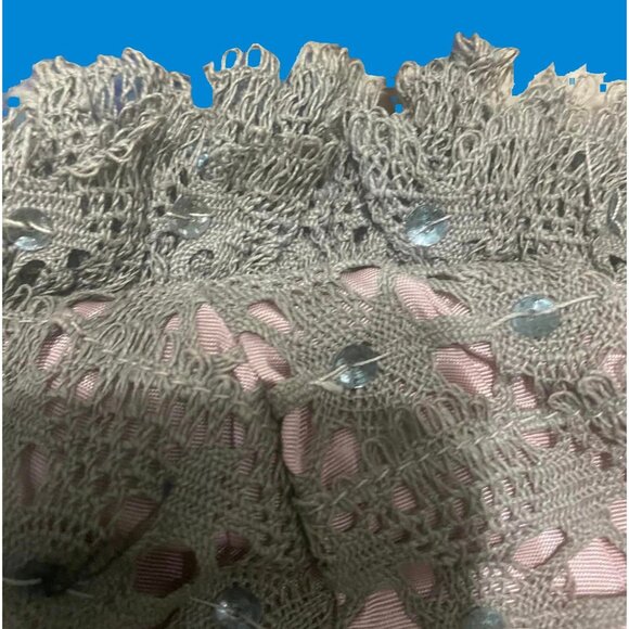 1950s Strapless Crochet Lace Peplum Top | Sage over Blush Satin, Sequins, Boned/ - Picture 3 of 10